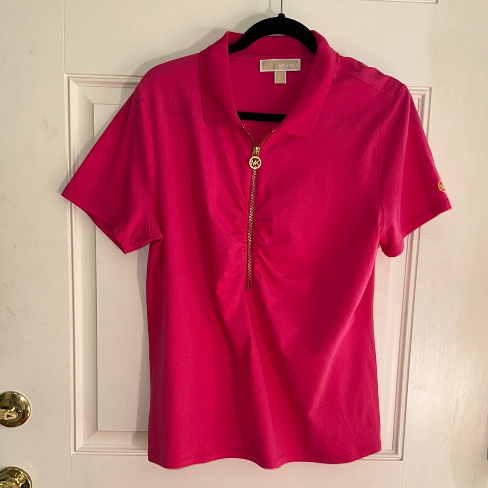 MICHAEL Michael Kors Hot Pink Short-Sleeve Zip Polo